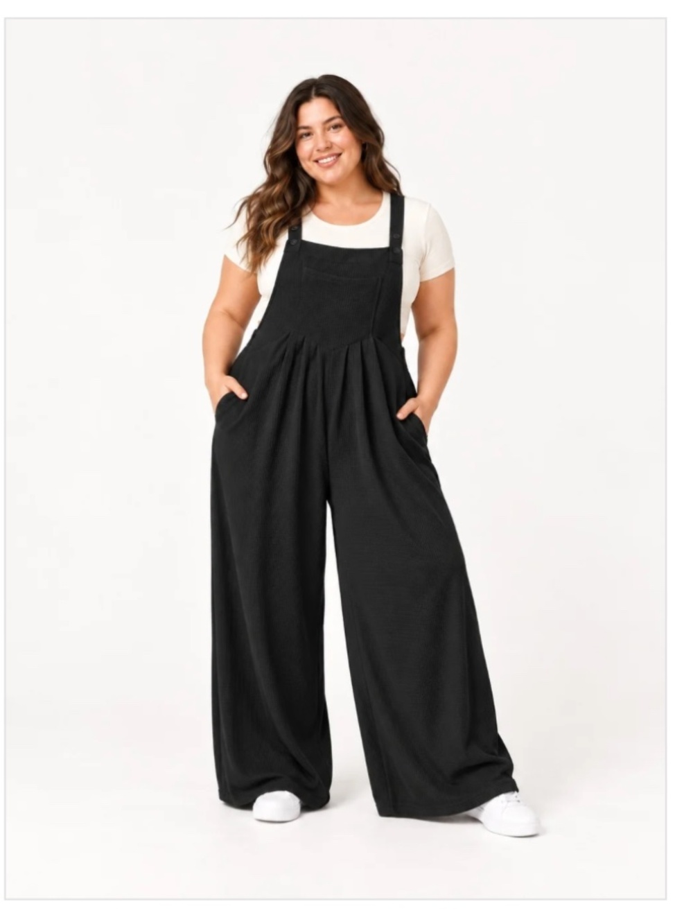 Halara Black Wide Leg Pockets Waffle Casual Overalls NWT